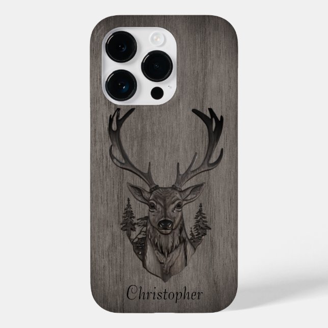 Hirsche - Schnittholz - personalisiertes Holz Case-Mate iPhone Hülle (Rückseite)