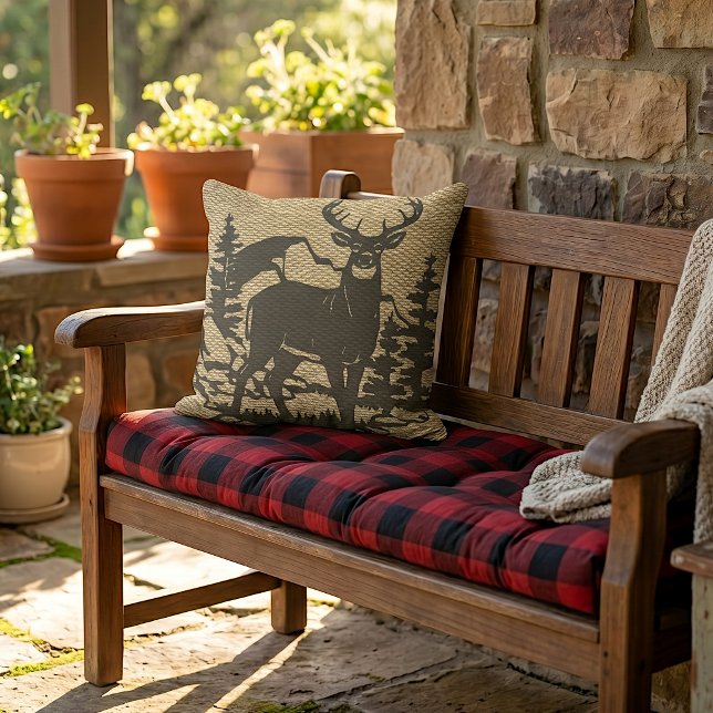 Hirsche Silhouette auf Imitaten Burlap Texturmuste Kissen (Von Creator hochgeladen)