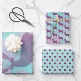 Hirsche Silhouette Dots Muster niedlich Pastellfar Geschenkpapier Set
