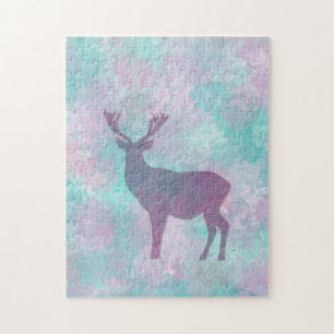 Hirsche Silhouette Einfache abstrakte Winter Niedl Puzzle
