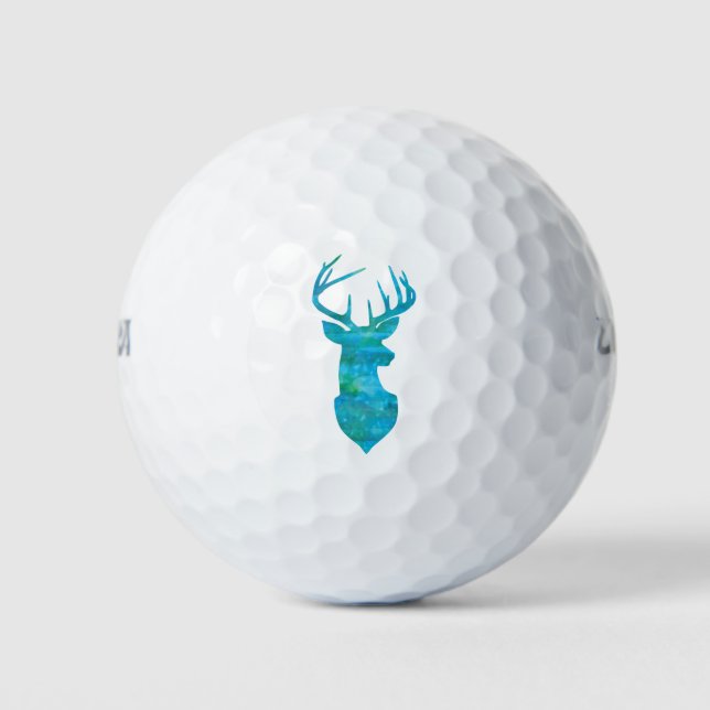 Hirsche Silhouette in blaugrüner Wasserfarbe Golfball (Vorderseite)