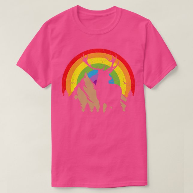Hirsche Silhouette mit Regenbogenuntergrund T-Shirt (Design vorne)
