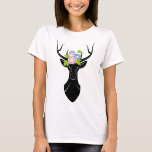 Hirsche Silhouette Morning Glory Blume Tiere T-Shirt