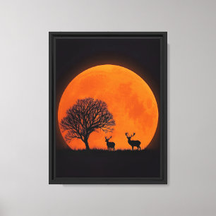 Hirsche Silhouette und Mondwall Kunst Leinwanddruck