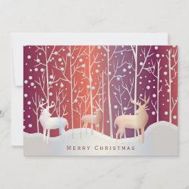 Hirsche Silhouetten im Schnee Orange Lila Urlaub Feiertagskarte