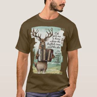 Hirsche spielt Akkordeon American West Büffel Roam T-Shirt