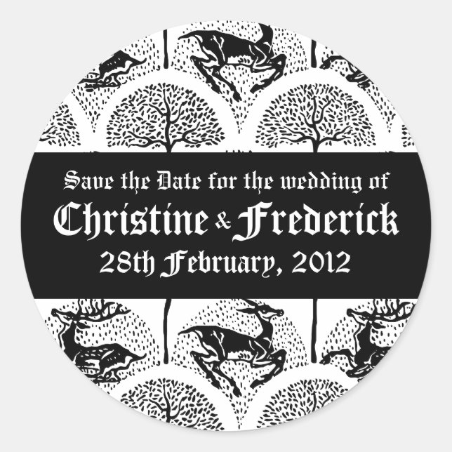 Hirsche und Bäume, Save the Date Aufkleber (Vorderseite)