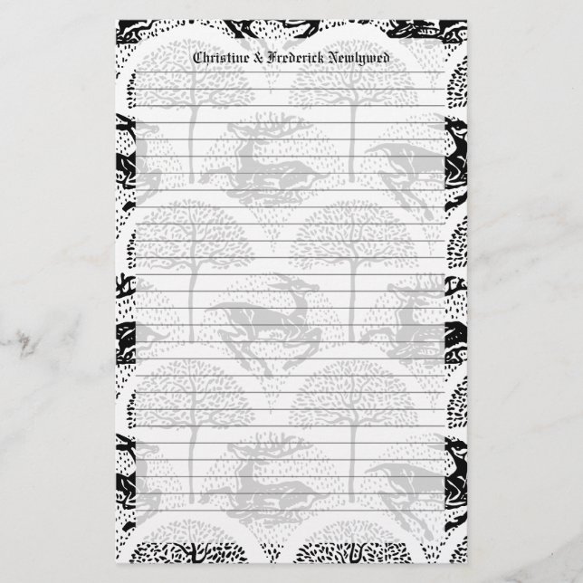 Hirsche und Bäume, Schreibwaren Briefpapier (Vorderseite)
