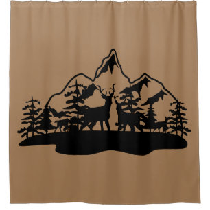 Hirsche und Berge Silhouette Duschvorhang