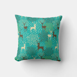 Hirsche und Blume Muster - Aqua und Braun Winter Kissen