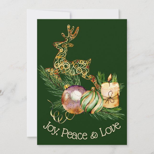 Hirsche und Dekorationen Weihnachtsgrußkarte Karte (Vorderseite)