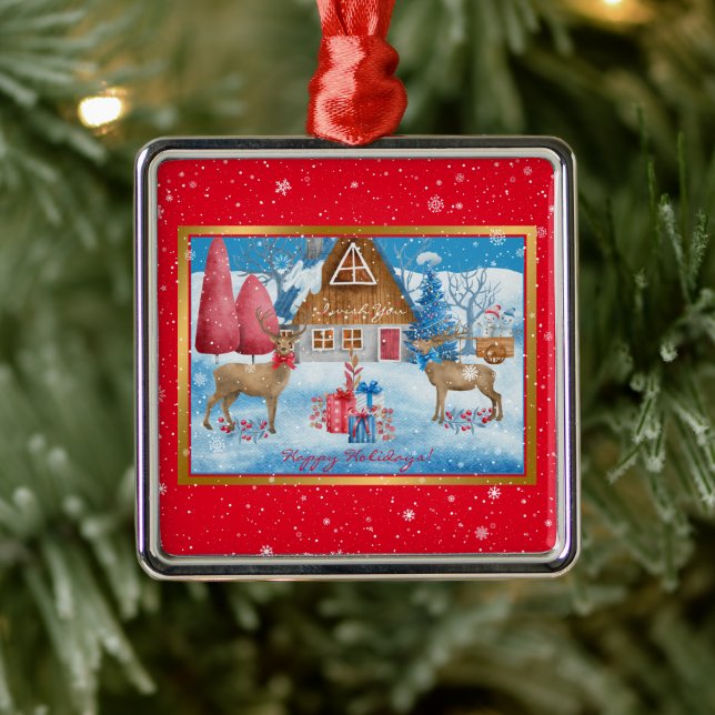 Hirsche und Geschenke auf Urlaub Abend individuali Ornament Aus Metall (Baum)