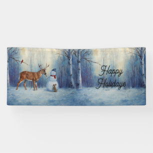 Hirsche und Happy Snowman Winterurlaubslandschaft Banner
