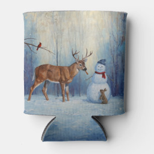 Hirsche und Happy Snowman Winterurlaubslandschaft Dosenkühler