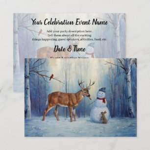 Hirsche und Happy Snowman Winterurlaubslandschaft Einladung