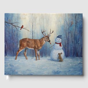Hirsche und Happy Snowman Winterurlaubslandschaft Gästebuch