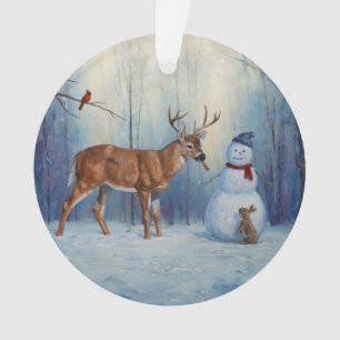 Hirsche und Happy Snowman Winterurlaubslandschaft Ornament