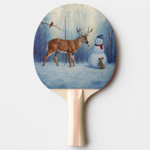Hirsche und Happy Snowman Winterurlaubslandschaft Tischtennis Schläger