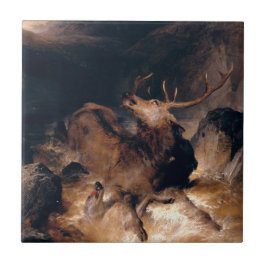 Hirsche und Hunde in einem sintflutartigen Strom Fliese