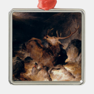 Hirsche und Jagdhunde in einem Gebirgsbach Ornament Aus Metall