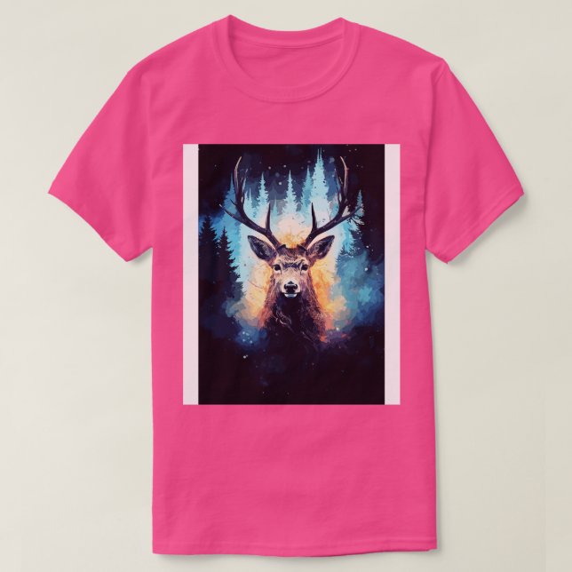 Hirsche- und Kosmos-Galaxie T-Shirt (Design vorne)