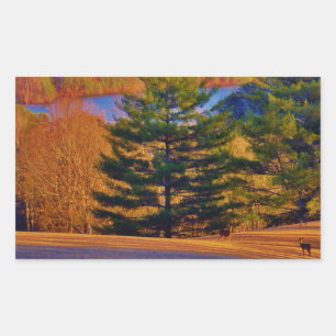 Hirsche und Muttersee Rechteckiger Aufkleber