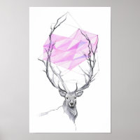 Hirsche und rosa geometrisches Herz zeichnend Tier