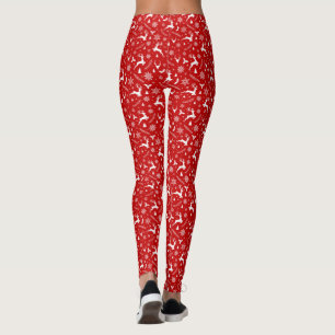 Hirsche und Schneeflocken Red & White Weihnachtsmu Leggings