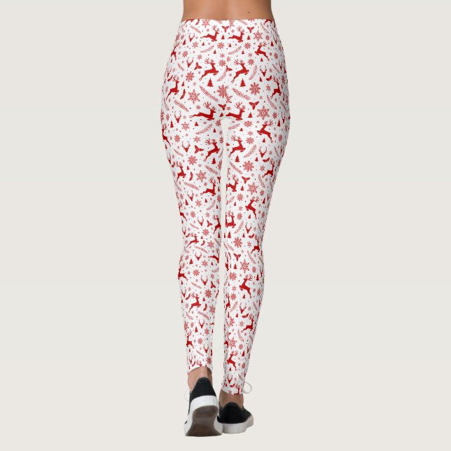 Hirsche und Schneeflocken Weiße und rote Weihnacht Leggings (Rückseite)