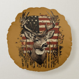 Hirsche und USA Land Rundes Kissen
