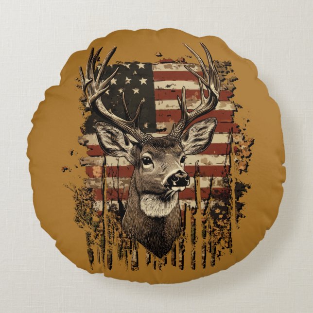 Hirsche und USA Land Rundes Kissen (Vorderseite)