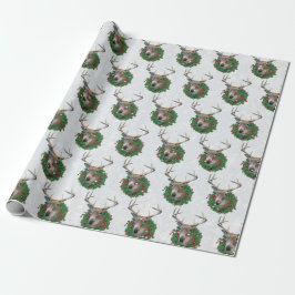 Hirsche und Weihnachtskranz in Schneeflocken Geschenkpapier