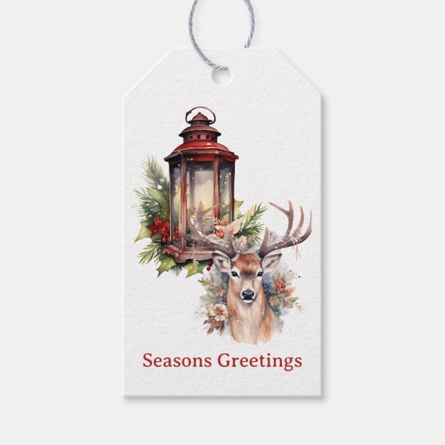 Hirsche und Weihnachtslattern Sonderzettel Geschenkanhänger (Vorderseite)
