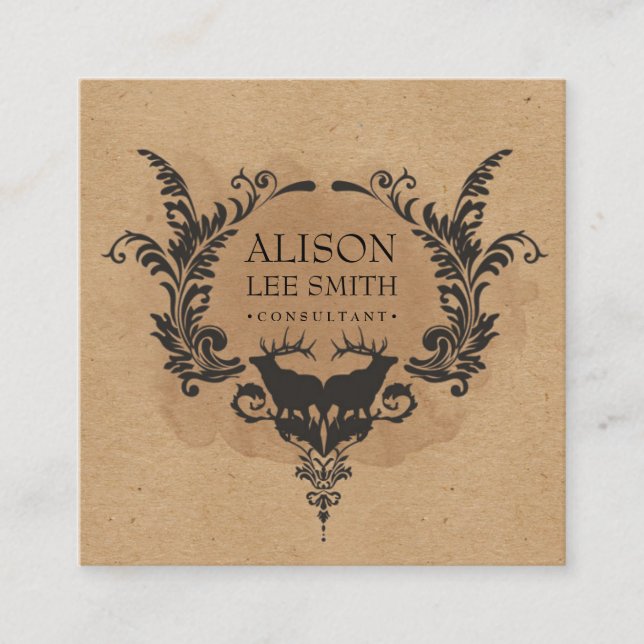 Hirsche und Ziergegenstände Quadratische Visitenkarte (Vorderseite)