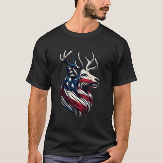 Hirsche US Flag Hirsche Jagd Amerikanische Flagge T-Shirt (Vorderseite)