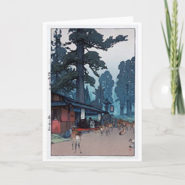 Hirsche von Kasuga Shrine, Hiroshi Yoshida Karte (Vorderseite)
