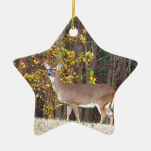 Hirsche vor dem gelben Herbstbaum Keramik Ornament