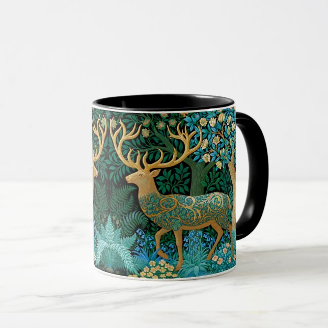 Hirsche & Wald William Morris Stil Malerei Kunst Tasse (VorderseiteRechts)