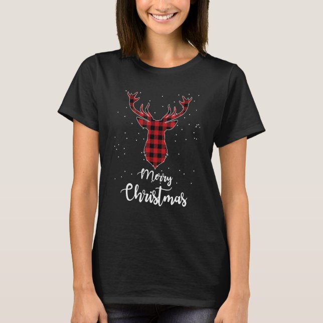 Hirsche Weihnachten Rotes Buffalo Kariert Hirsch M T-Shirt (Vorderseite)