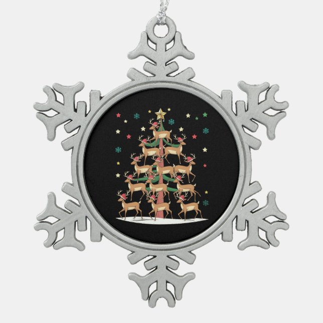 Hirsche Weihnachtsbaum Funny Holiday Niedlich Rent Schneeflocken Zinn-Ornament (Vorderseite)