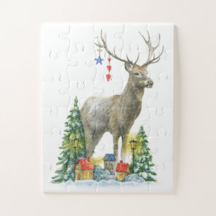 Hirsche Weihnachtsbäume und Geschenke Jigsaw Puzzl Puzzle