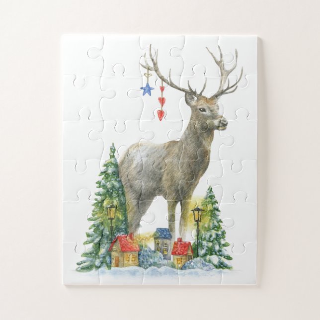 Hirsche Weihnachtsbäume und Geschenke Jigsaw Puzzl Puzzle (Vertikal)
