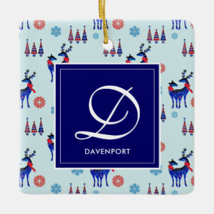 Hirsche, Weihnachtsbäume und Schneeflocken mit Mon Keramikornament