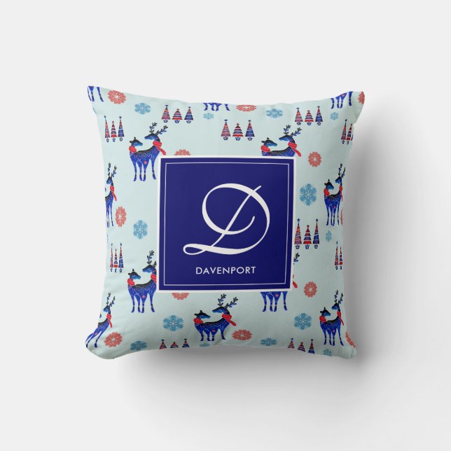 Hirsche, Weihnachtsbäume und Schneeflocken mit Mon Kissen (Vorderseite)