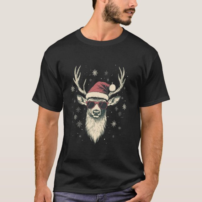 Hirsche Weihnachtsmannmütze Süße Tier Jagd Jäger C T-Shirt (Vorderseite)