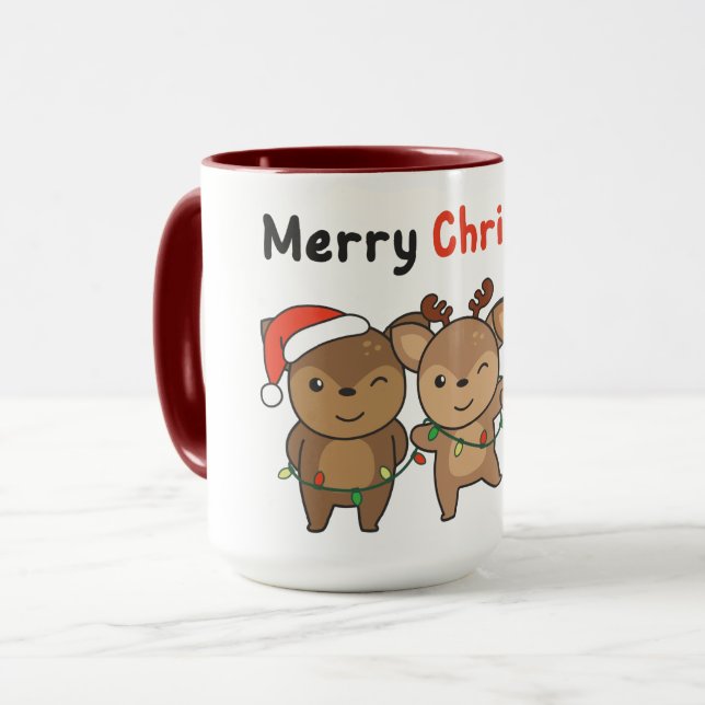 Hirsche Weihnachtstiere Niedlich Hirsche Frohe Wei Tasse (Vorderseite Links)