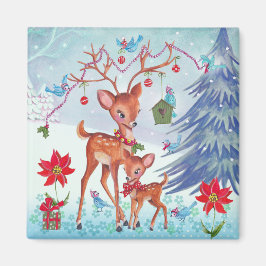 Hirsche Weihnachtsvögel | Holiday Grußkarte Magnet