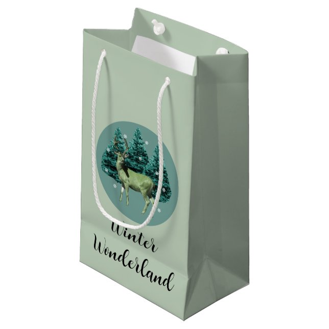 Hirsche Winter Wonderland Geschenktasche Kleine Geschenktüte (Vorderseite Schrägansicht)