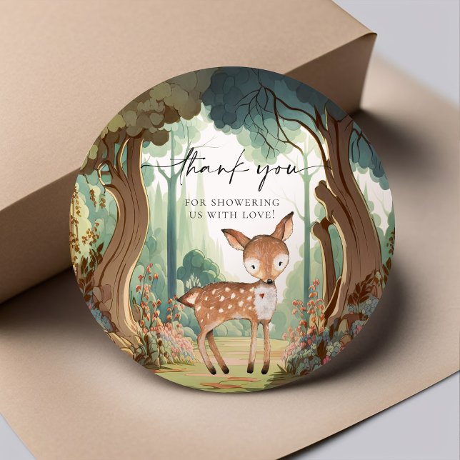 Hirsche Woodland Baby Shower Classic Round Sticker (Von Creator hochgeladen)