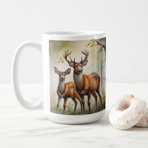 Hirschfamilie auf Waldlichtung Wildlife Kaffeetasse